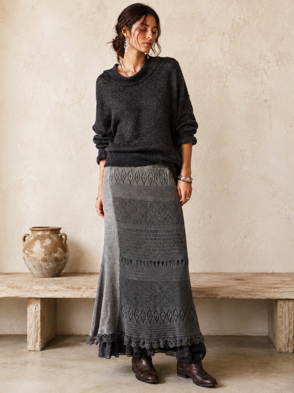 Italian Mohair Blend Maxi Skirt | Romantic Boho Luxe Lagenlook Knit